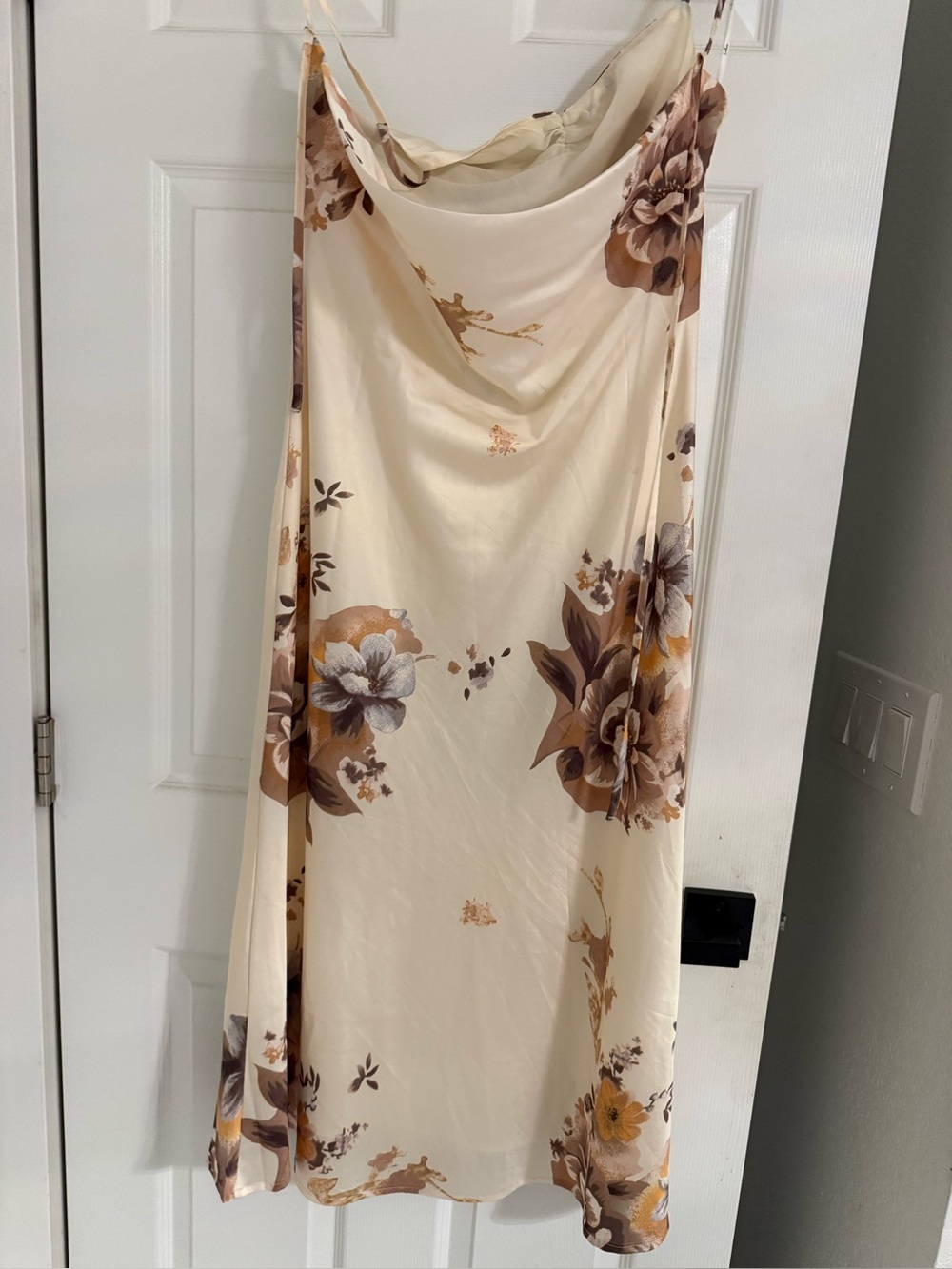 Lulus Certified Stunning Beige Satin Floral Lace-up Midi Dress - Size L - Picture 7 of 8